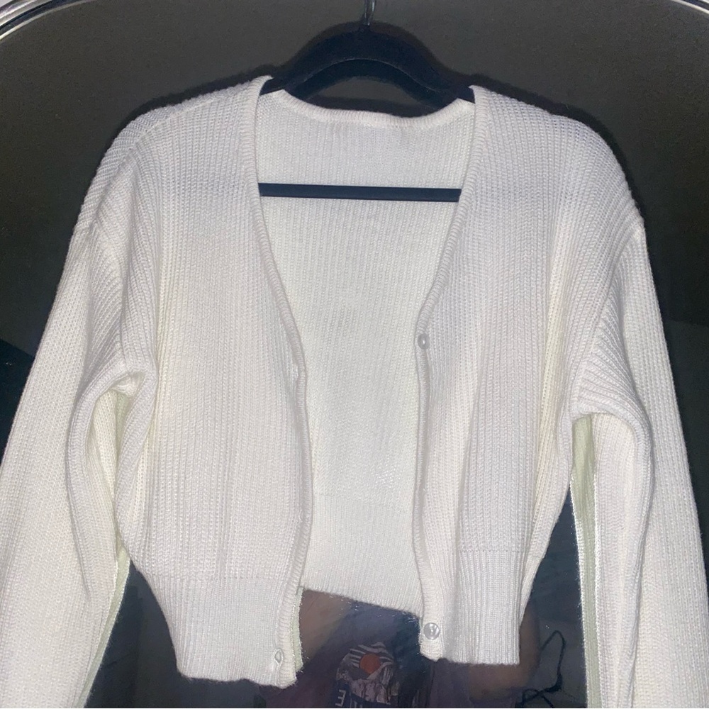 SHEIN soft knit cropped cardigan off white Large